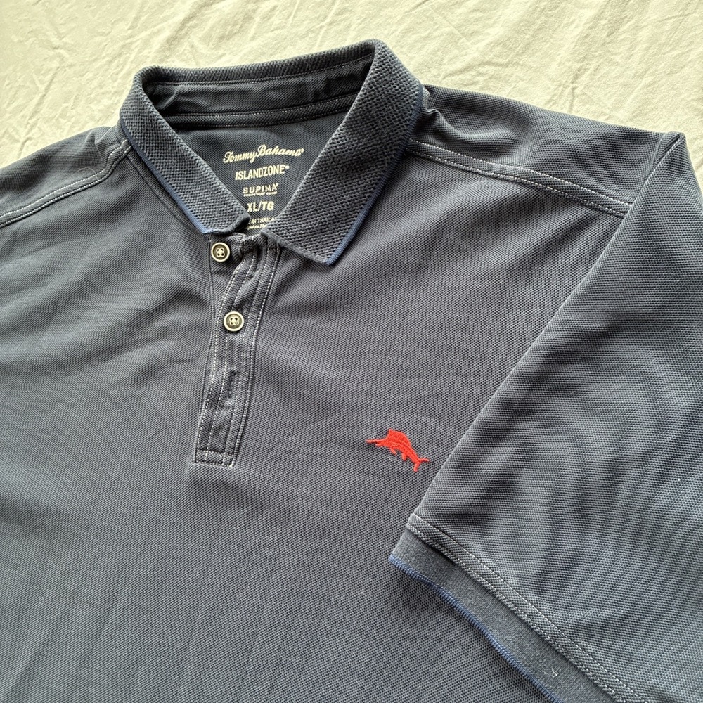 Tommy Bahama Polo Shirt Mens XL Navy IslandZone Supima Short Sleeve Embroidered